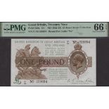 Treasury Series, Warren Fisher, Â£1, 26 February 1926, serial number E1/83 239694, in PMG hol...