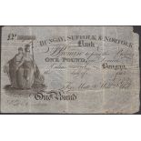 Bungay, Suffolk & Norfolk Bank, for Matthew & William Abel, part issued Â£1, 1813, serial num...