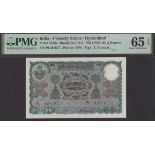 Hyderabad Government, 5 Rupees, ND (1945-46), serial number PL461877, Hussain signature, in...