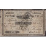 Tweed Bank, for Batson, Berry & Langhorn, Â£5, 1 January 1840, serial number B1815, Wilson si...