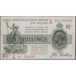 Treasury Series, John Bradbury, 10 Shillings, 16 December 1918, serial number B/42 585499, l...