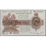 Treasury Series, Warren Fisher, Â£1, 25 July 1927, serial number Z1/80 867823, original paper...
