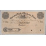 Commercial Bank of Manchester Limited, proof Â£4, 187-, serial number C/S 750, two cancellati...