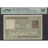 Government of India, 10 Rupees, ND (1917-30), serial number C/72 200944, Denning signature,...