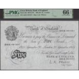 Bank of England, Leslie K. O'Brien, Â£5, 20 September 1955, serial number A83A 081531, in PMG...