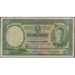 Southern Rhodesia Currency Board, Â£1, 1 September 1951, serial number B/140 018113, Gordon a...