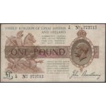 Treasury Series, John Bradbury, Â£1, 22 January 1917, serial number G/12 273713, toned, very...