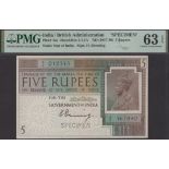 Government of India, specimen 5 Rupees, ND (1917-1930), serial numbers A/3 012345 and A/3 56...