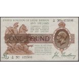 Treasury Series, John Bradbury, Â£1, 22 January 1917, serial number A/54 425506, an attractiv...