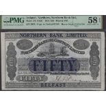 Northern Bank Limited, Â£50, 25 April 1918 (1929), serial number 3923, Craig signature, blue-...