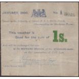 Siege of Mafeking, 1 Shilling, January 1900, serial number A 3016, Greener signature, dot om...