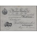 Boston Theatre, an American advertising note denominated Â£5, in the style of the Bank of Eng...