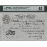 Bank of England, Ernest M. Harvey, Â£5, Liverpool, 25 May 1920, serial number U/9 82087, in...