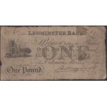 Leominster Bank, for Coleman, Morris & Sons, Â£1, 1 January 1824, serial number B628, Morris...