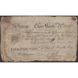 Clare Bank, for Jas Ray & Jas Reynolds Ray, Â£5, 12 October 1805, serial number B2117, James...