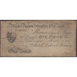 Market Drayton Shropshire Old Bank, for Jervis, Dickens & Bromby, Â£1, 15 January 1817, seria...