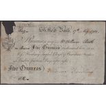 Sheffield Bank, for Thomas Broadbent, 5 Guineas, 17 May 1782, serial number 1649, signature...