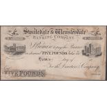 Swaledale & Wensleydale Banking Company, Hawes, proof on card for Â£5, 18-, no signatures or...
