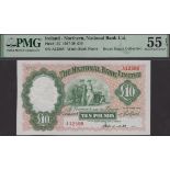 The National Bank Limited, Â£10, 2 October 1939 serial number A12588, Green signature, in PMG...
