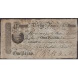 Derby Bank, for Bellairs, Sons & Co., Â£1, 11 March 1814, serial number H373a, Bellairs signa...
