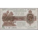 Treasury Series, Warren Fisher, Â£1, 25 July 1927, serial number S1/1 176848, nicely embossed...