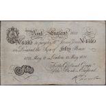 Fleet Bank in England, 50 Pence, 11 May 1811, serial number 4310, signature of R. Denton, so...