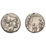 Roman Republican Coinage, Ti. Veturius, Denarius, c. 137, helmeted head of Mars right, x and...