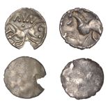 CORIELTAUVI, Early Uninscribed issues, silver Half-Unit, type ZB, trace of wreath, rev. hors...