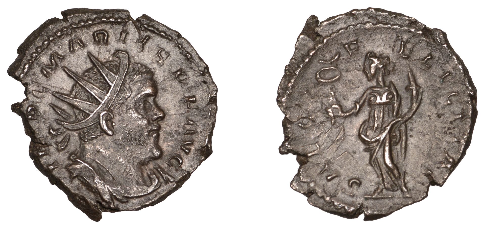 Marius (May-September 269), Antoninianus, Cologne, imp c marivs p f avg, radiate, draped and...