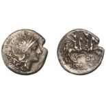 Roman Republican Coinage, Q. Lutatius Catulus or Cerco, Denarius, c. 206-200, helmeted head...