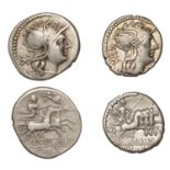 Roman Republican Coinage, Denarii (2), C. Aburius Geminus, c. 134, helmeted head of Roma rig...
