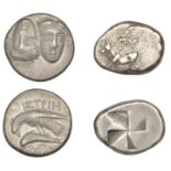 Greek Coinages, THRACE, Byzantion, Siglos or Drachm, 4th century BC, Ï€Ï…, heifer standing lef...
