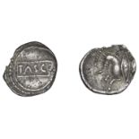 CATUVELLAUNI, Tasciovanus, silver Unit, Cavalryman type, tasc in panel within plain field, r...