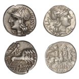 Roman Republican Coinage, Denarii (2), M. Baebius Q.f. Tampilus, c. 137, helmeted head of Ro...