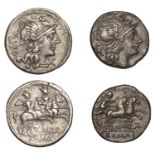 Roman Republican Coinage, Denarii (2), Pinarius Natta, c. 149, helmeted head of Roma right,...