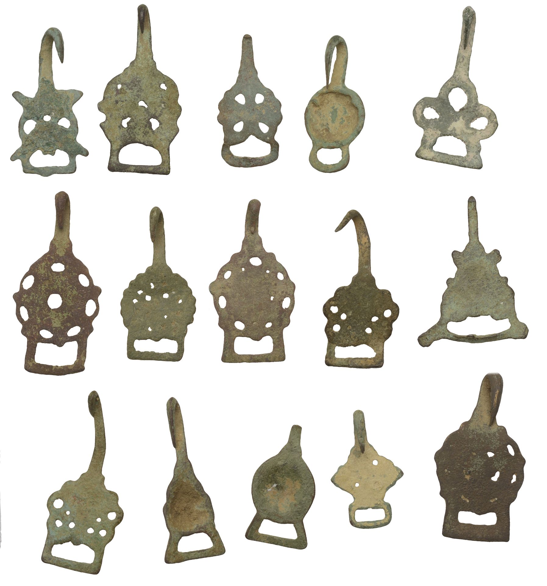 Tudor and Stuart, Tudor brass dress fasteners (15), including facing head; Hungerford knot;... - Image 2 of 2