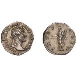 Hadrian, Denarius, 120-1, laureate head right, rev. p m tr p cos iii, Aequitas-Moneta standi...