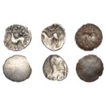 CORIELTAUVI, Early Uninscribed issues, silver Half-Units (3), Proto Wheel type, boar right,...