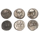 Roman Republican Coinage, Denarii (3), Cn. Domitius Ahenobarbus, c. 189-180, helmeted head o...