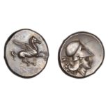 Greek Coinages, AKARNANIA, Leukas, Stater, c. 400-330, Pegasus flying right, Î» below, rev. h...