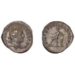 Caracalla, Denarius, 214, laureate head right, rev. Apollo seated left, holding branch and l...