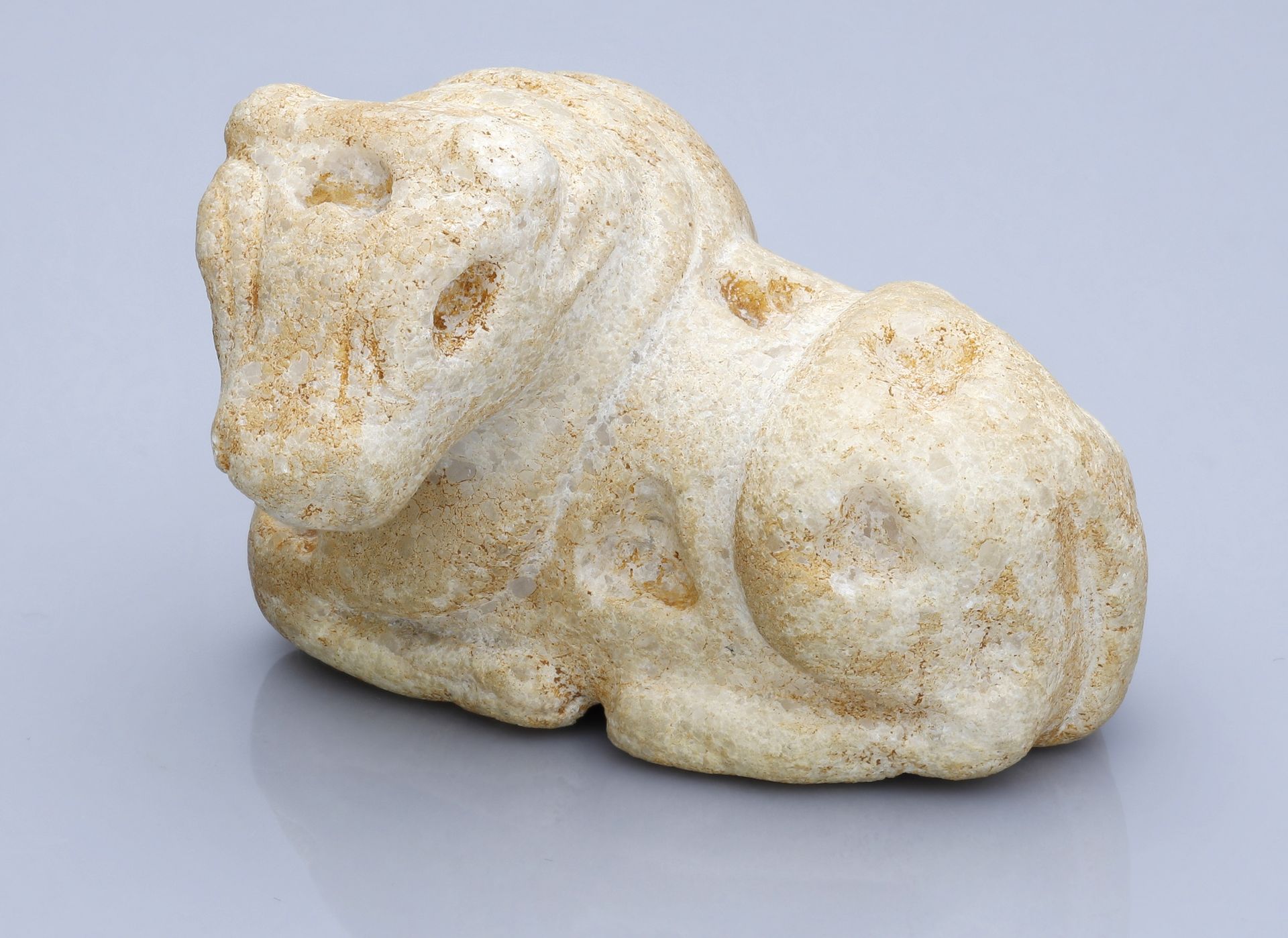 Egypt, Miscellaneous, Western Asiatic, recumbent marble bull, head turned to the left with d...