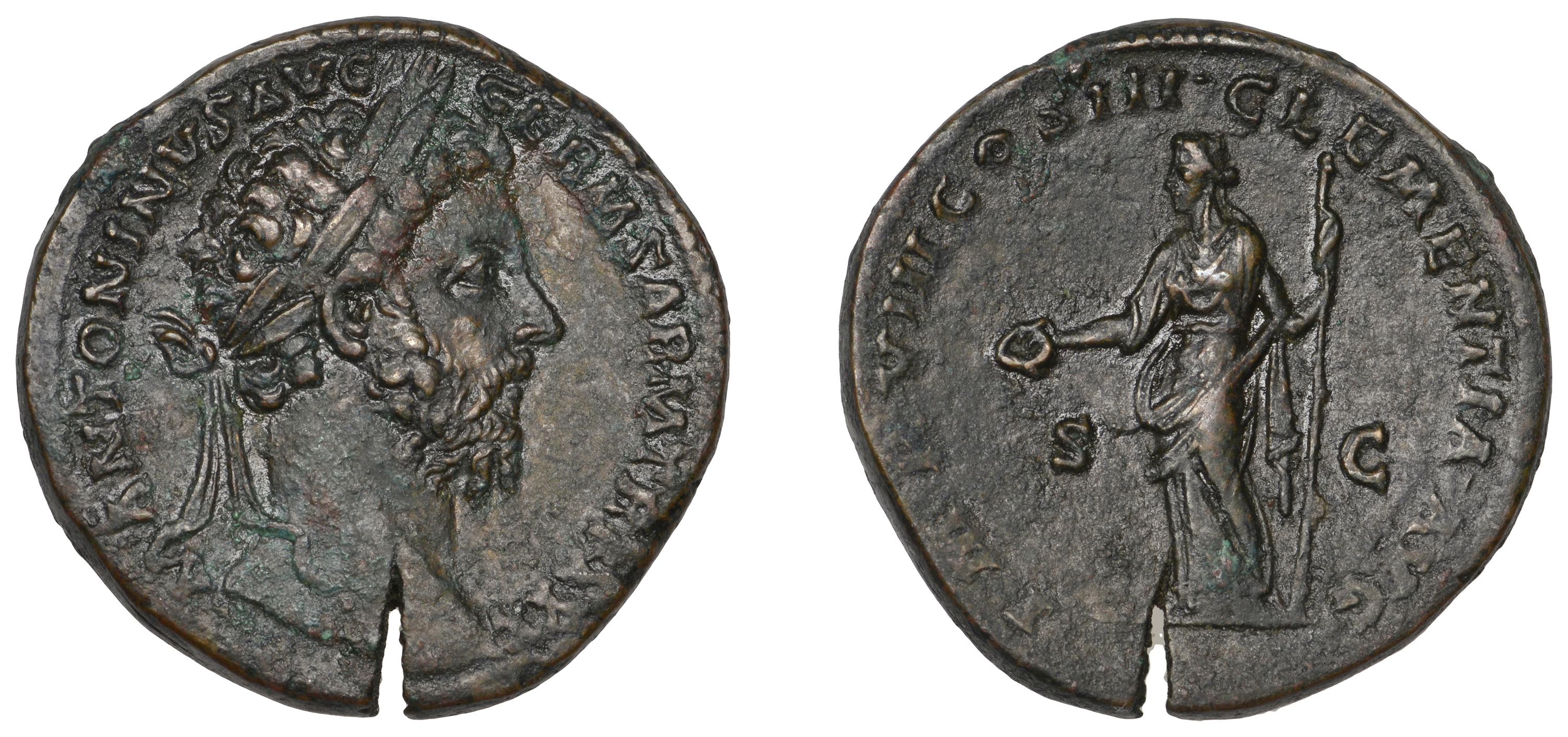 Roman Imperial Coinage, Marcus Aurelius, Sestertius, Rome, 176, laureate bust right, rev. Cl...