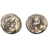 Roman Republican Coinage, Anonymous, Denarius, Bird and tod series, c. 189-179, helmeted hea...