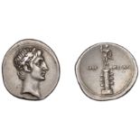 Octavian, Denarius, Rome?, 30-29, laureate head right within wire-line border, rev. statue o...