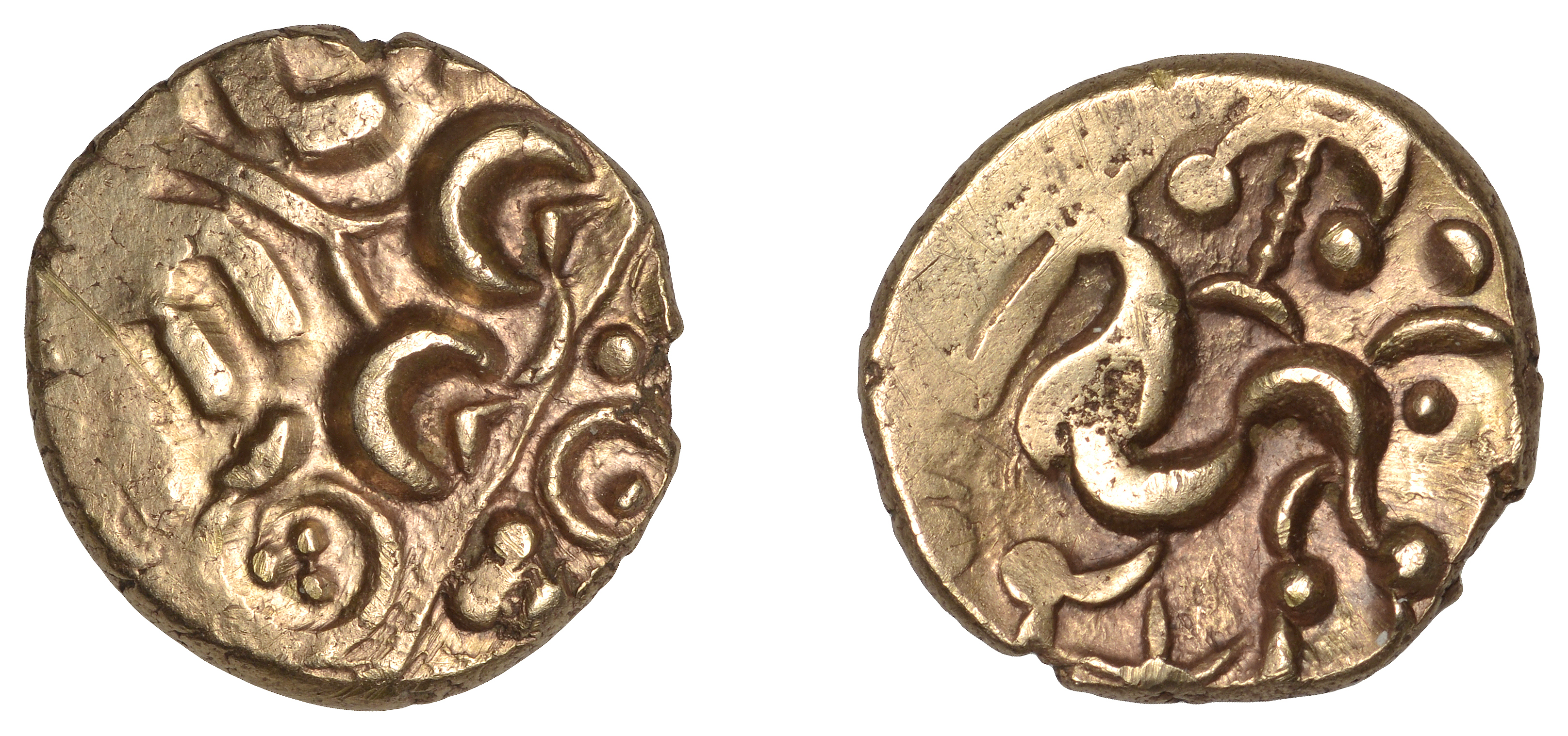 CORIELTAUVI, Early Uninscribed series, Stater, South Ferriby 'knotted anchor' type, wreath p...