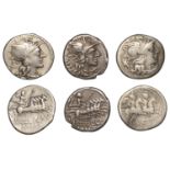 Roman Republican Coinage, Denarii (3), L. Cupiennius, c. 147, helmeted head of Roma right, c...