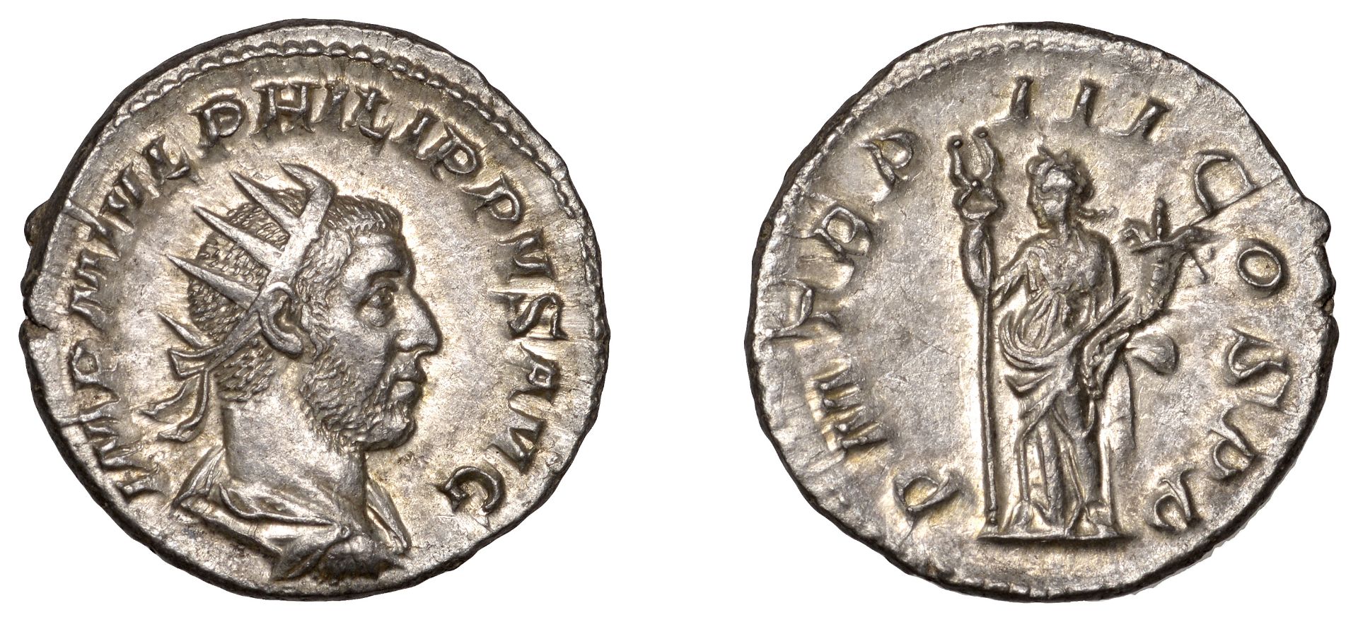 Philip I, Antoninianus, 247, radiate bust right, rev. pm tr p iii cos pp, Felicitas standing...