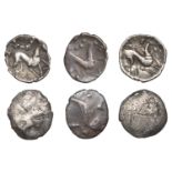 CORIELTAUVI, Early Uninscribed issues, silver Units (3), South Ferriby Boar type, boar right...