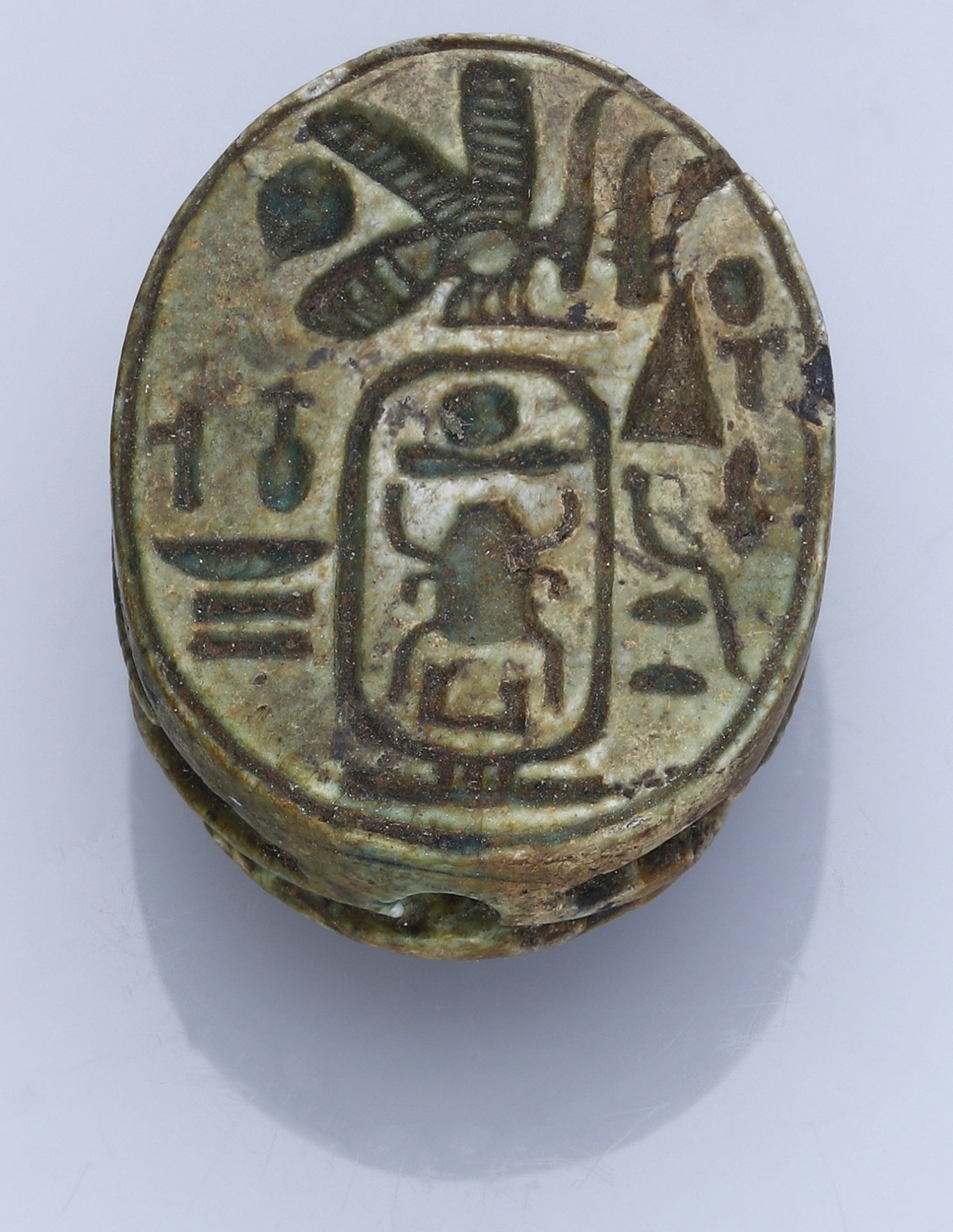 Egypt, New Kingdom (c. 1550-1069 BC), temp. Thutmose I (1506-1493 BC), large green glazed sc...
